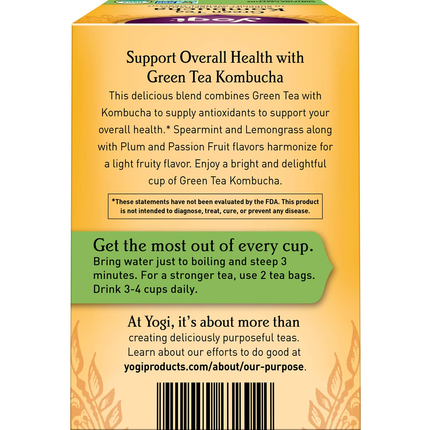Yogi Tea Green Tea Kombucha. 6 Pack. Supplies Antioxidants. 96 Tea Bags