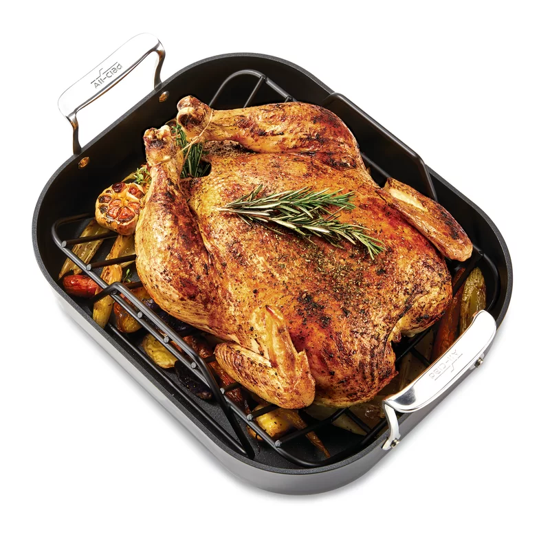All-Clad H9112S84 Essentials Nonstick Hard Anodized Small Roaster with Rack. 11 X 14 inch. Black