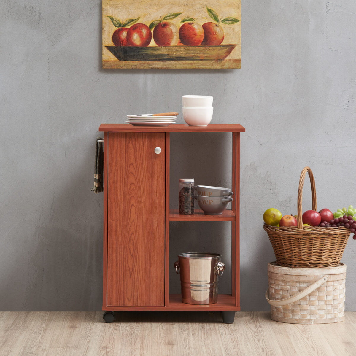 Hodedah 23.6″ Wide Open Shelves and Cabinet Space Kitchen Cart. Red