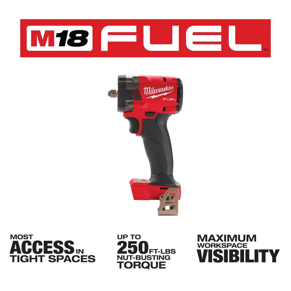 Milwaukee 2854-20-2855-20 M18 FUEL Gen-2 18V Lithium-Ion Brushless Cordless 3/8 in. & 1/2 in. Compact Impact Wrench with Friction Ring(2-Tool)