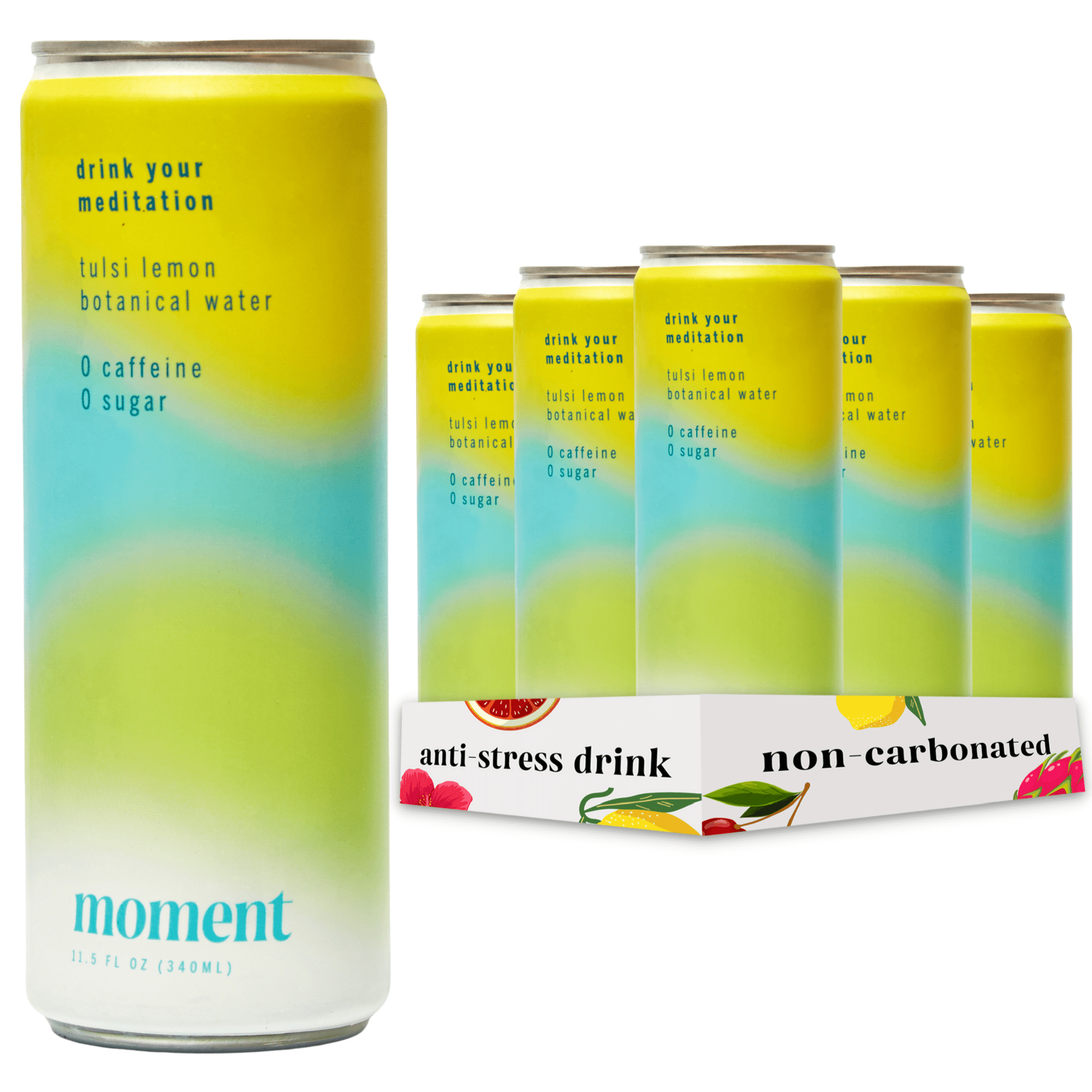Moment Botanical Water. Tulsi Lemon. Still. Zero Added Sugar. 12 Pack. 11.5 fl oz