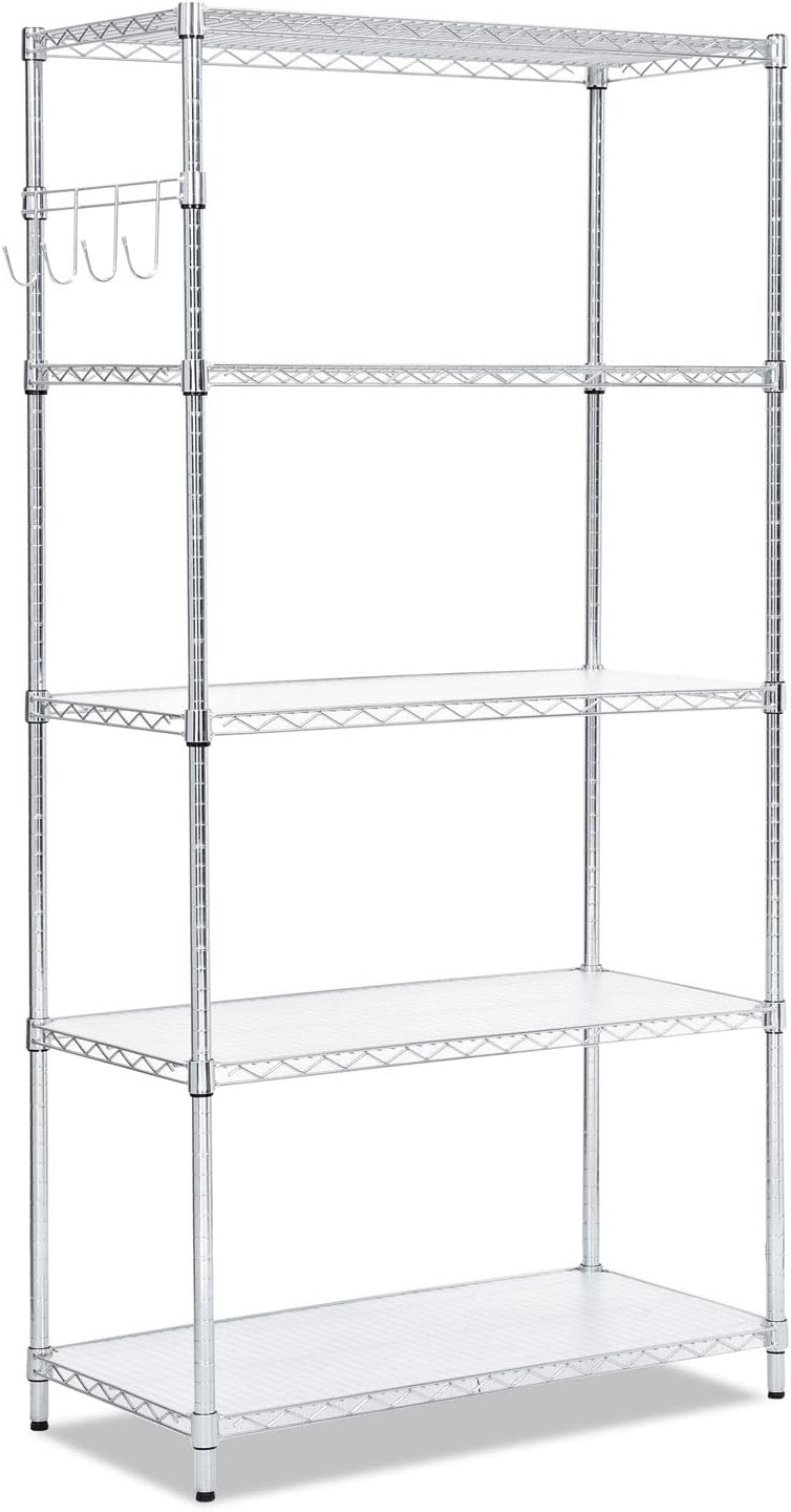 Alera SW653618SR 36 in. x 18 in. x 72 in. Five-Shelf Wire Shelving Kit with Casters and Shelf Liners - Silver