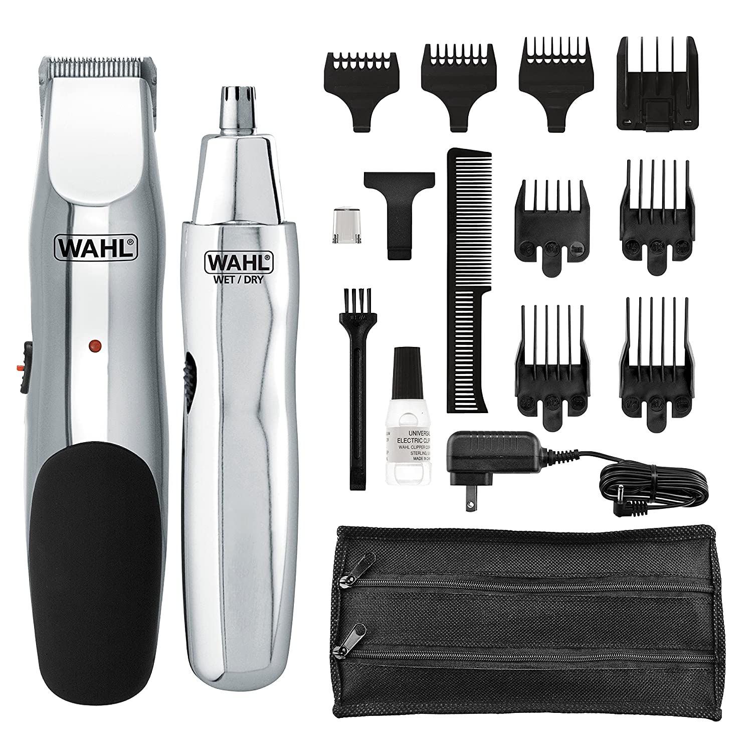 Wahl Groomsman Rechargeable Beard Trimming kit for Mustaches. Nose Hair. and Light Detailing and Grooming with Bonus Wet/Dry Electric Nose Trimmer – Model 5622