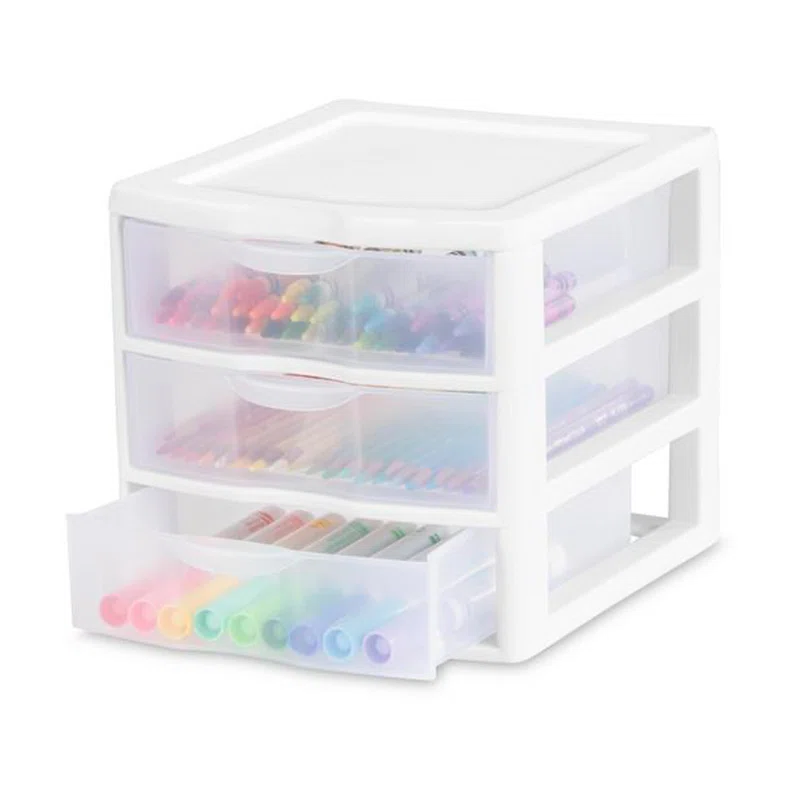 Sterilite 20738006 Small 3 Drawer Unit. White Frame with Clear Drawers. 6-Pack