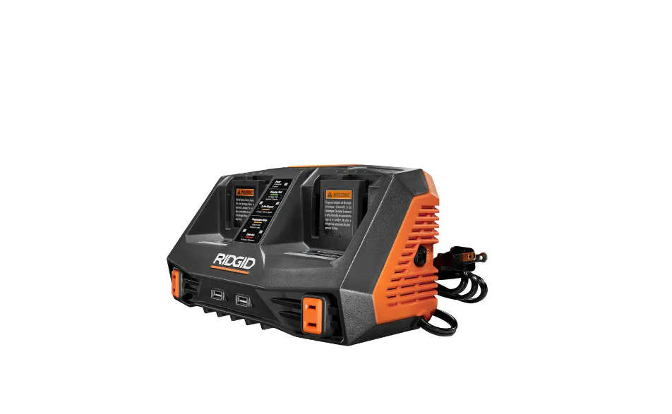 RIDGID AC840094 18V Dual Port Dual Chemistry Sequential Charger with Dual USB Ports