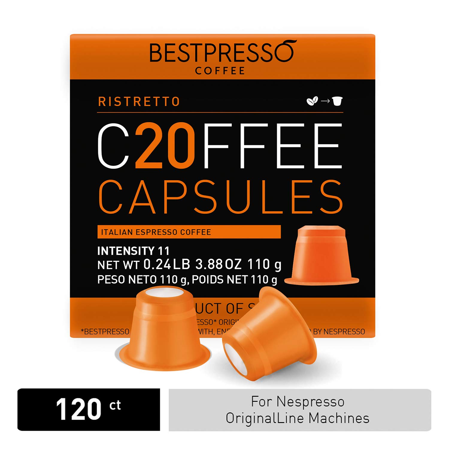 Bestpresso Coffee for Nespresso Original Machine 120 pods Genuine Espresso Ristretto Blend(High Intensity). Pods Compatible with Nespresso Original