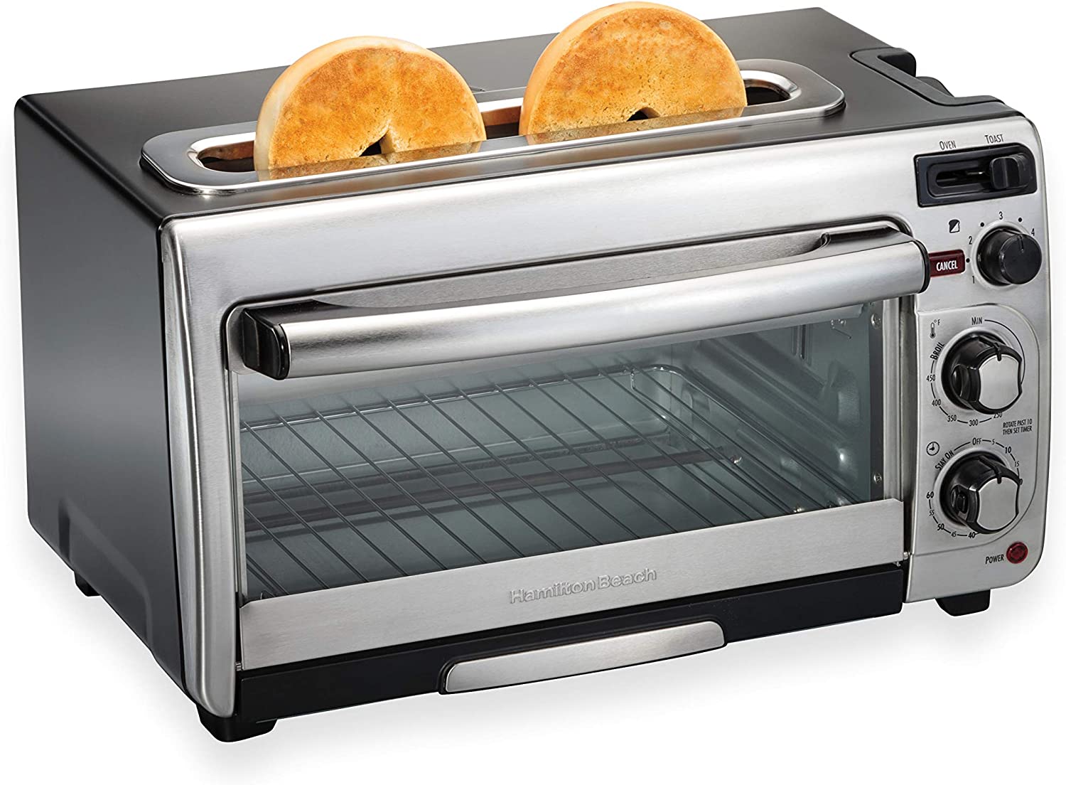 Hamilton Beach 2-in-1 Countertop Oven and Long Slot Toaster. Stainless Steel. 60 Minute Timer and Automatic Shut Off (31156)