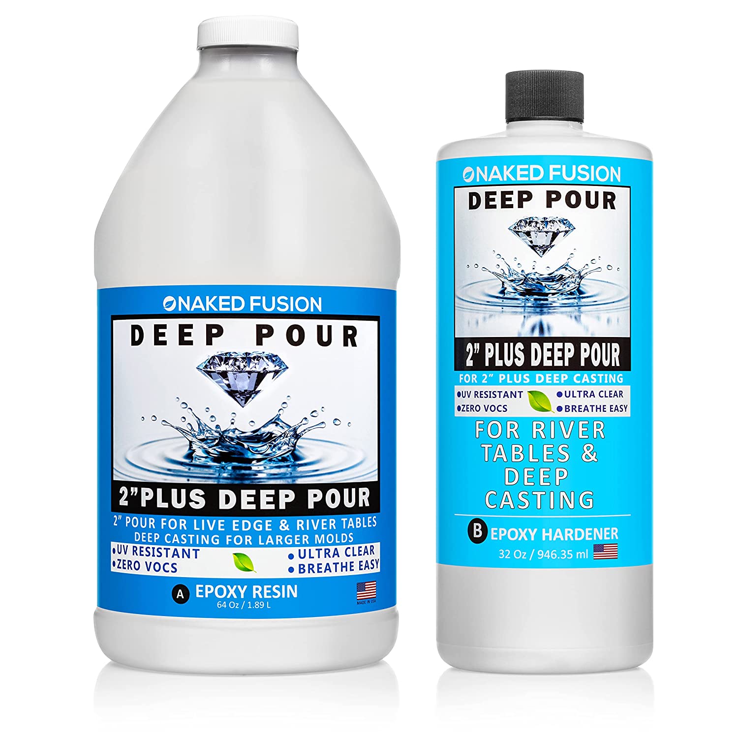 NAKED FUSION Epoxy Resin Deep Pour Crystal Clear Formula-2 Inch Thick Pour Casting Resin for River Tables. Deep Resin Molds. Live Edge Wood and Deep Art Casting- 3/4 Gallon Kit- Non Toxic -Zero Voc