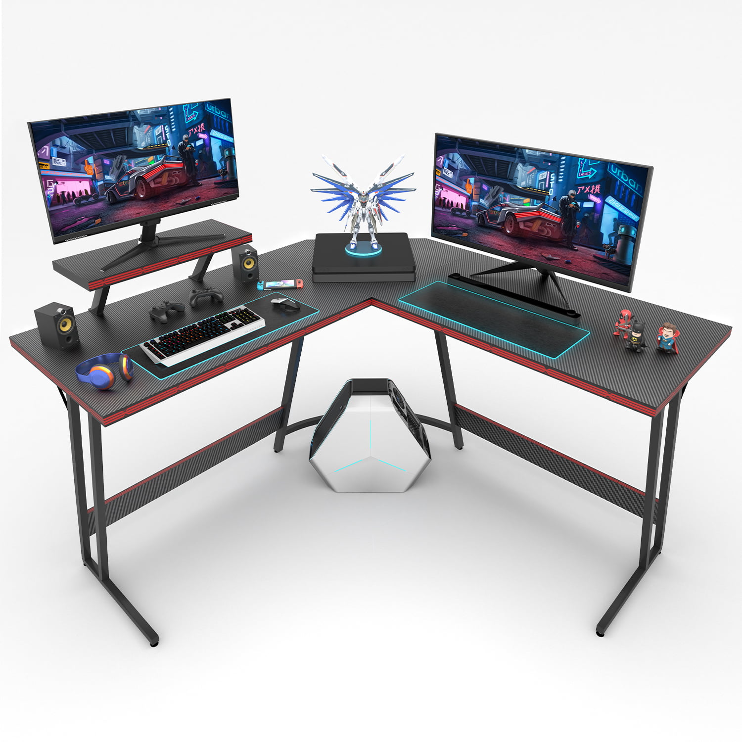 LACOO 2022 Gaming Desk L-Shaped Carbon Fiber Surface Gaming Corner Desk Table. Black