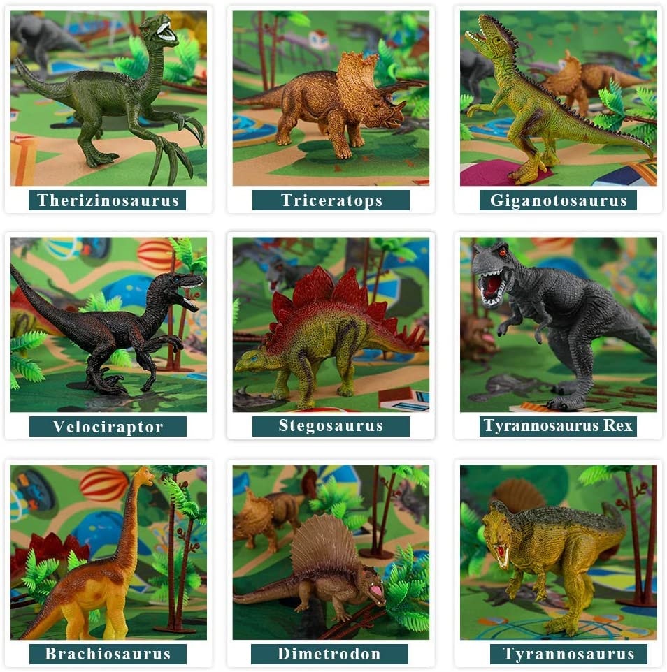 TEMI Dinosaur Toy Figure with Activity Play Mat & Trees. Realistic Dinosaur Playset