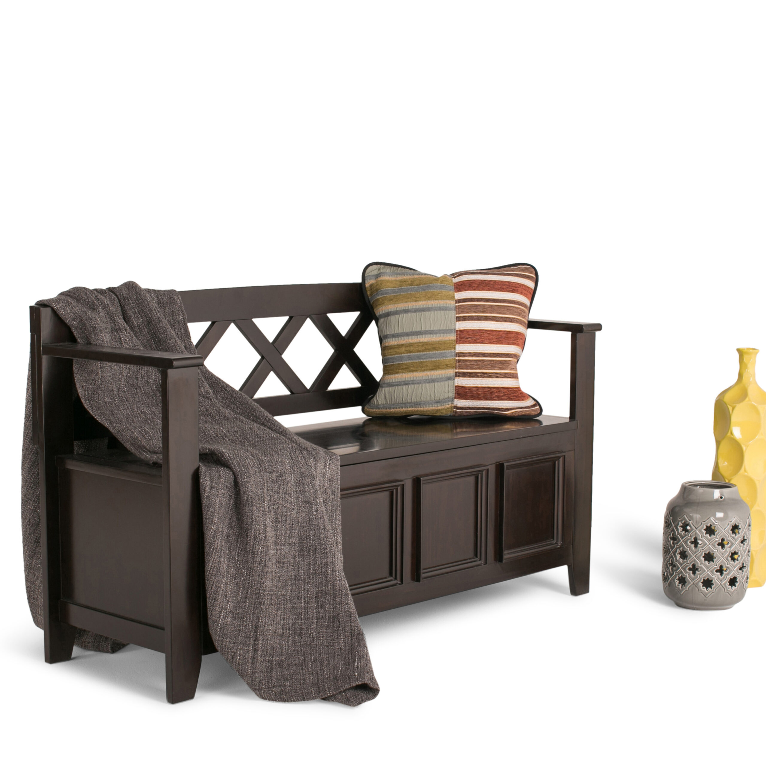 Amherst SOLID WOOD 48 inch Wide Transitional Entryway Storage Bench in Hickory Brown