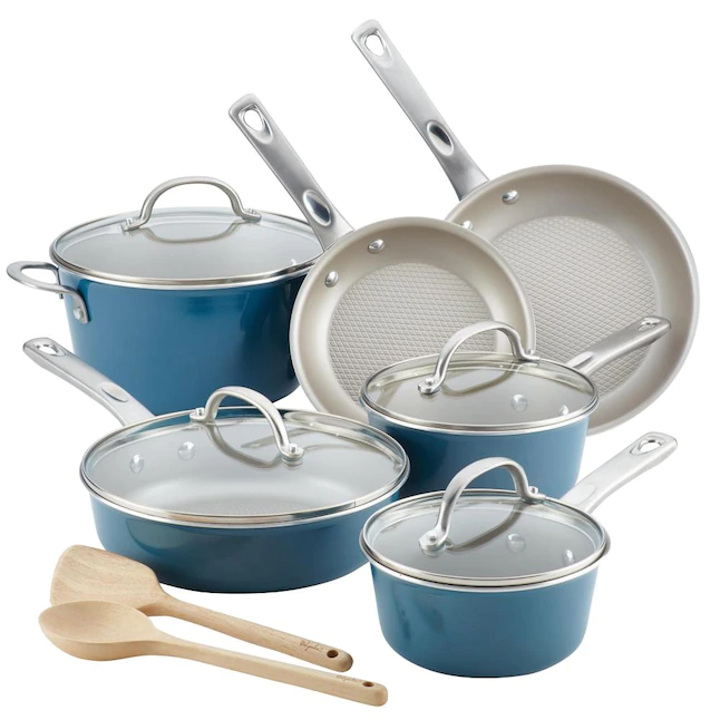 Ayesha Curry 10766 Home Collection 12pc Aluminum Cookware Set. Twilight Teal
