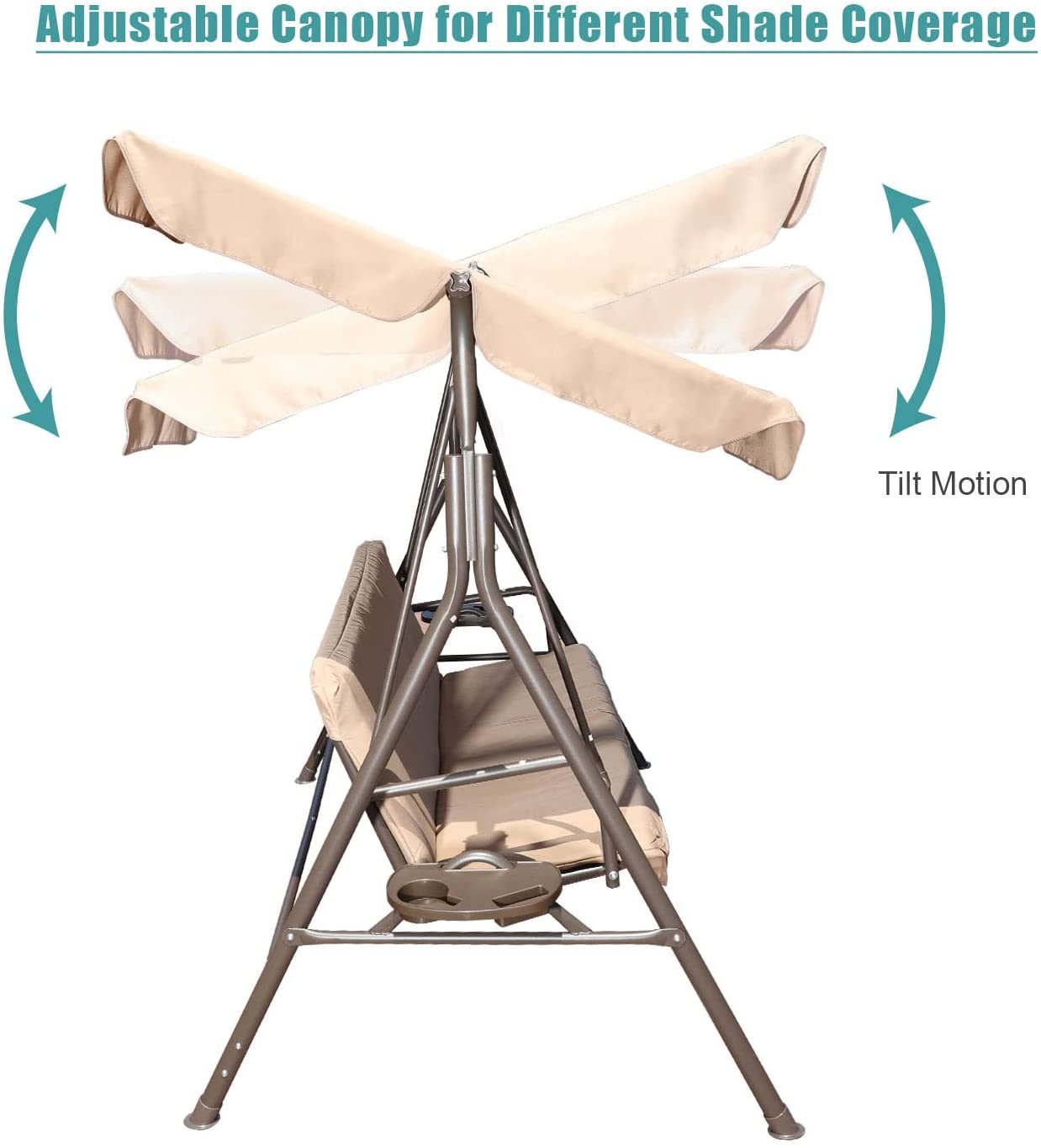 GOLDSUN Durable Outdoor Patio Swing with Side Table Weather Resistant Canopy Swinging Chair with Removable Cushion.Suitable for Garden. Poolside. Balcony. Backyard-Beige (BGSW-817)