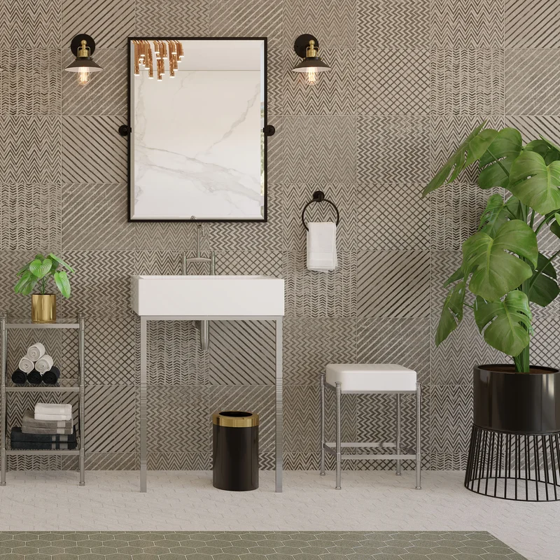 Gatco 1930. Modern Round Waste Basket. Matte Black and Brushed Brass Combo