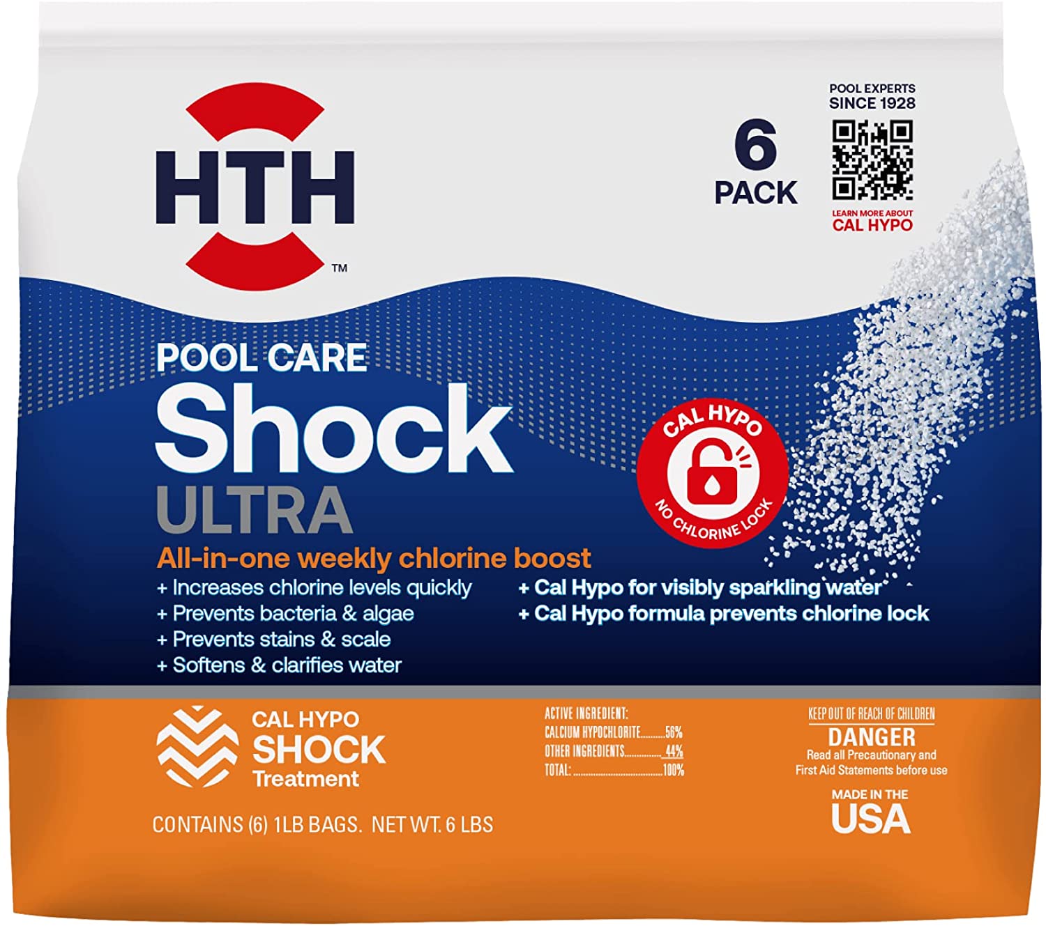 HTH Pool Care Shock Ultra. Swimming Pool Chemical Prevents Bacteria. Algae. Stain & Scale. Cal Hypo Formula. 1 lb (Pack of 6)