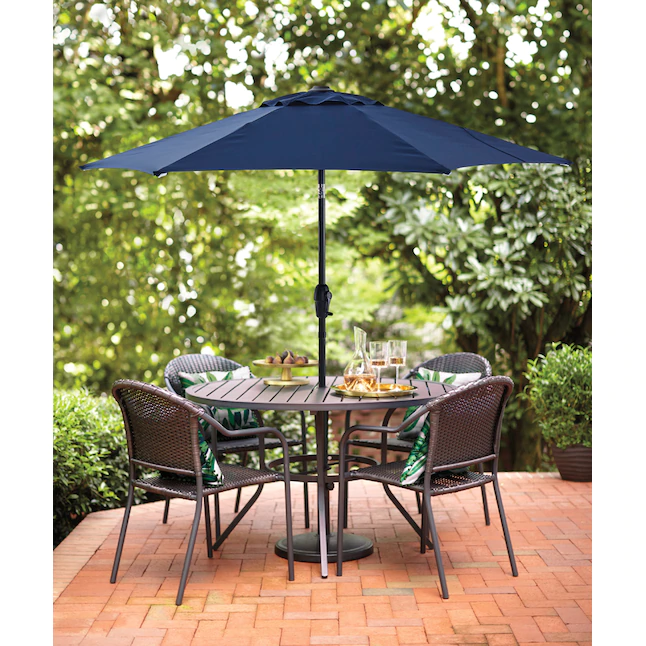 Style Selections  7.5-ft Blue Push-button Tilt Market Patio Umbrella