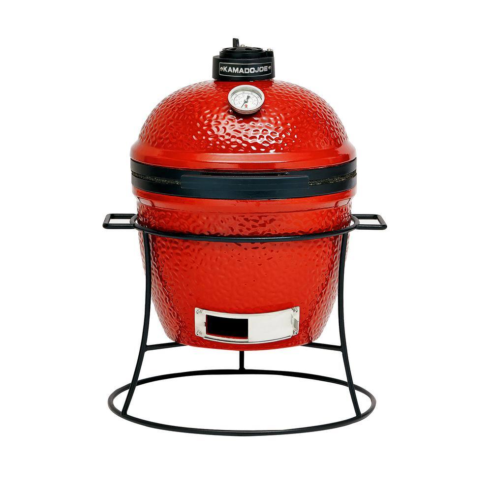 Kamado Joe KJ13RH Joe Jr. 13.5 in. Portable Charcoal Grill in Red with Cast Iron Cart. Heat Deflectors and Ash Tool