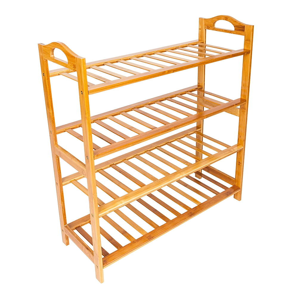 DISCOUNTTODAY Bamboo Shoe Rack 4-Tier Entryway Shoe Shelf Storage Organizer for Home & Office Easy to Assemble Wood Color 26.77 x 9.84 x 28.74