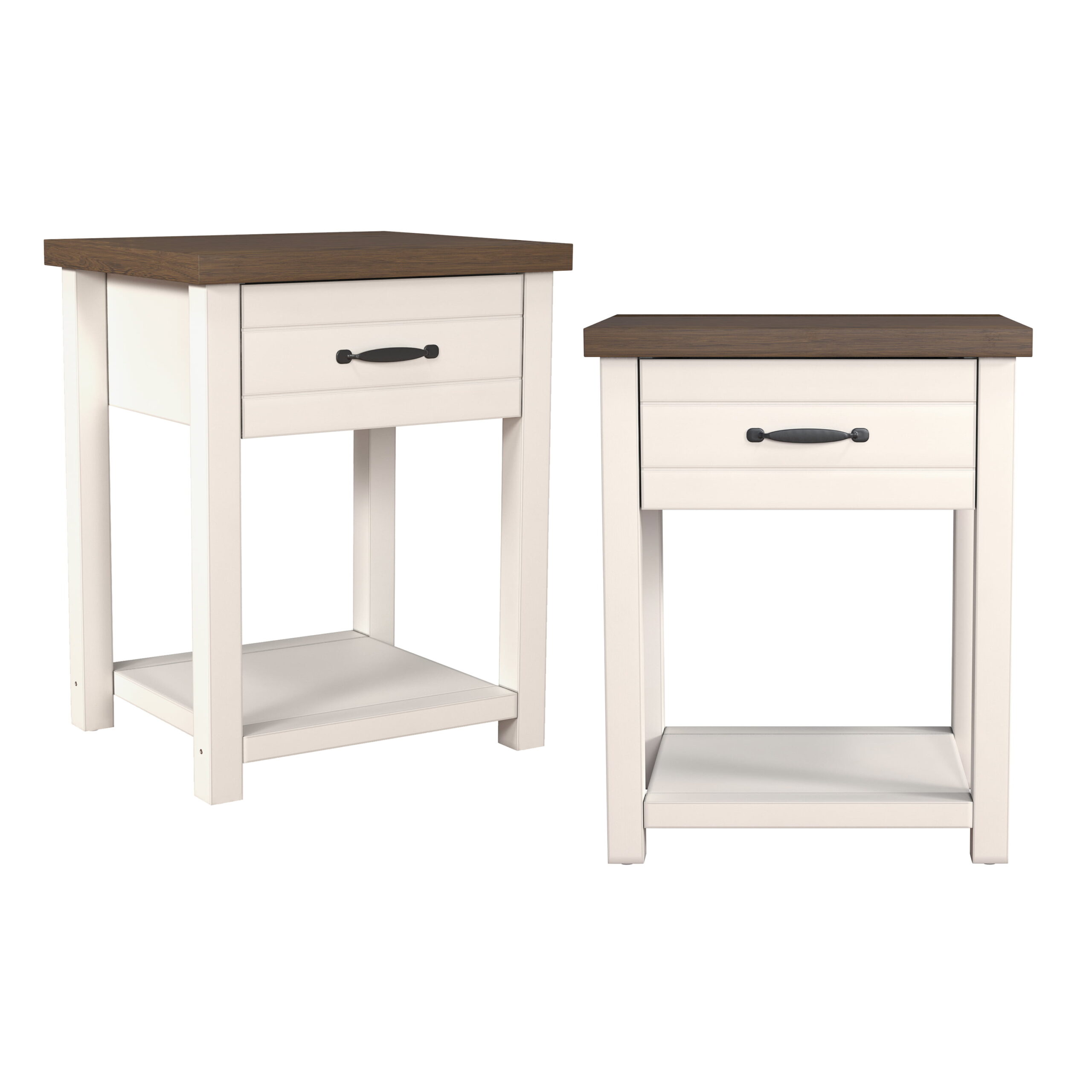 Lancaster Farmhouse Oak Top 1 Drawer Nightstand. Set of 2. Ivory