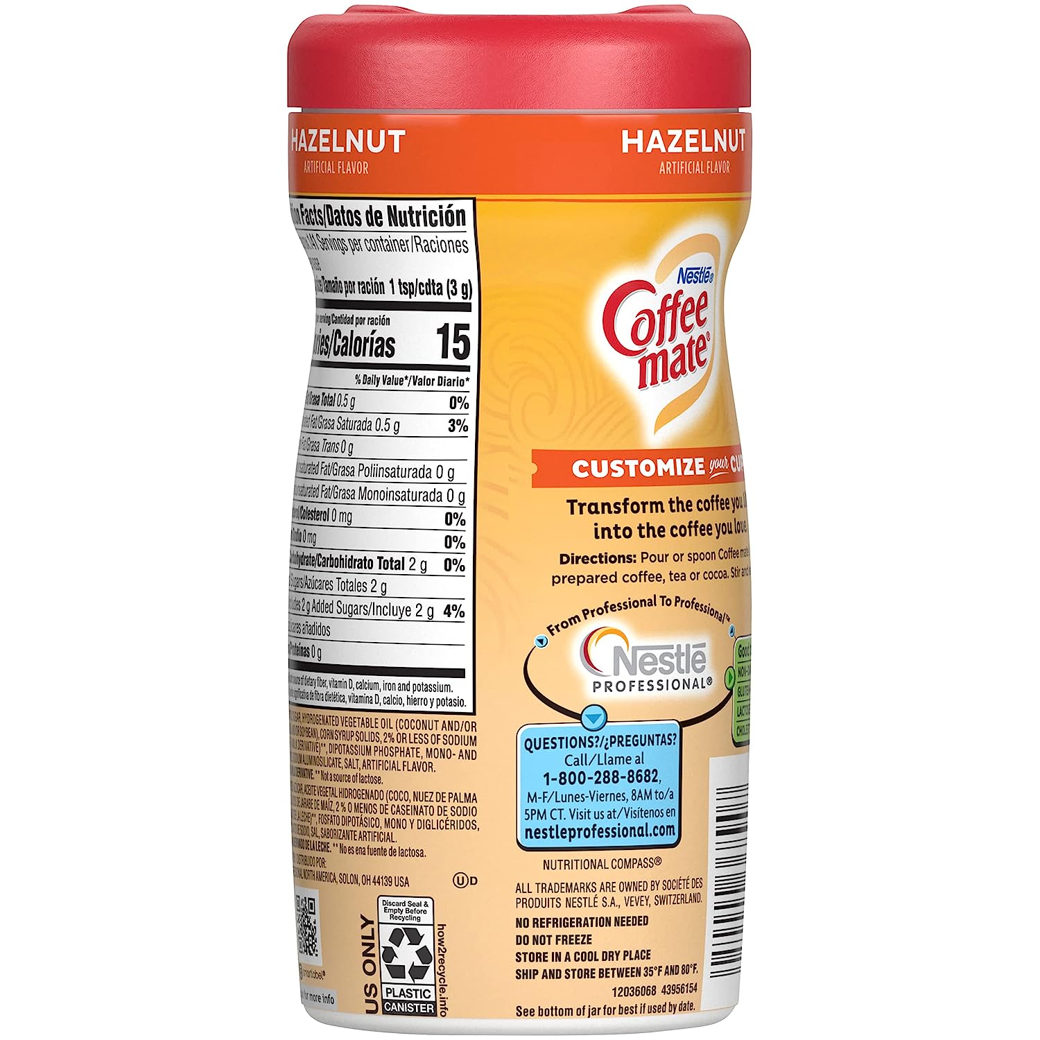 Nestle Coffee mate Coffee Creamer. Hazelnut. Non Dairy Powder Creamer. 15 Ounces (Pack of 12)