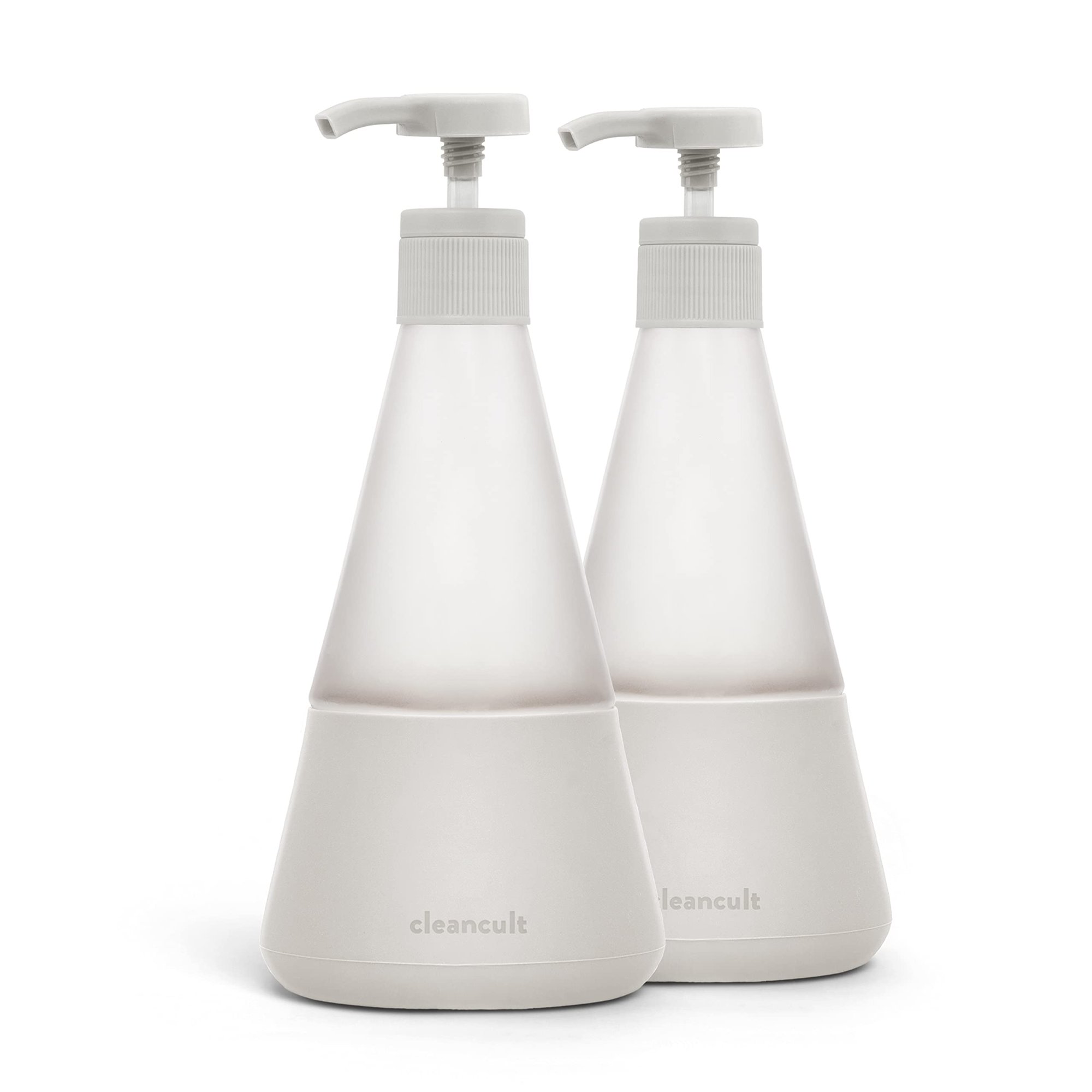 Cleancult Dish Soap Dispenser with Pump. Refillable Glass 14 oz Container. Shatter Resistant. Liquid Dishwashing Detergent. Non-Slip Grip. Matte Clear Frosted Finish. Kitchen Sink. 2 Pack - Stone