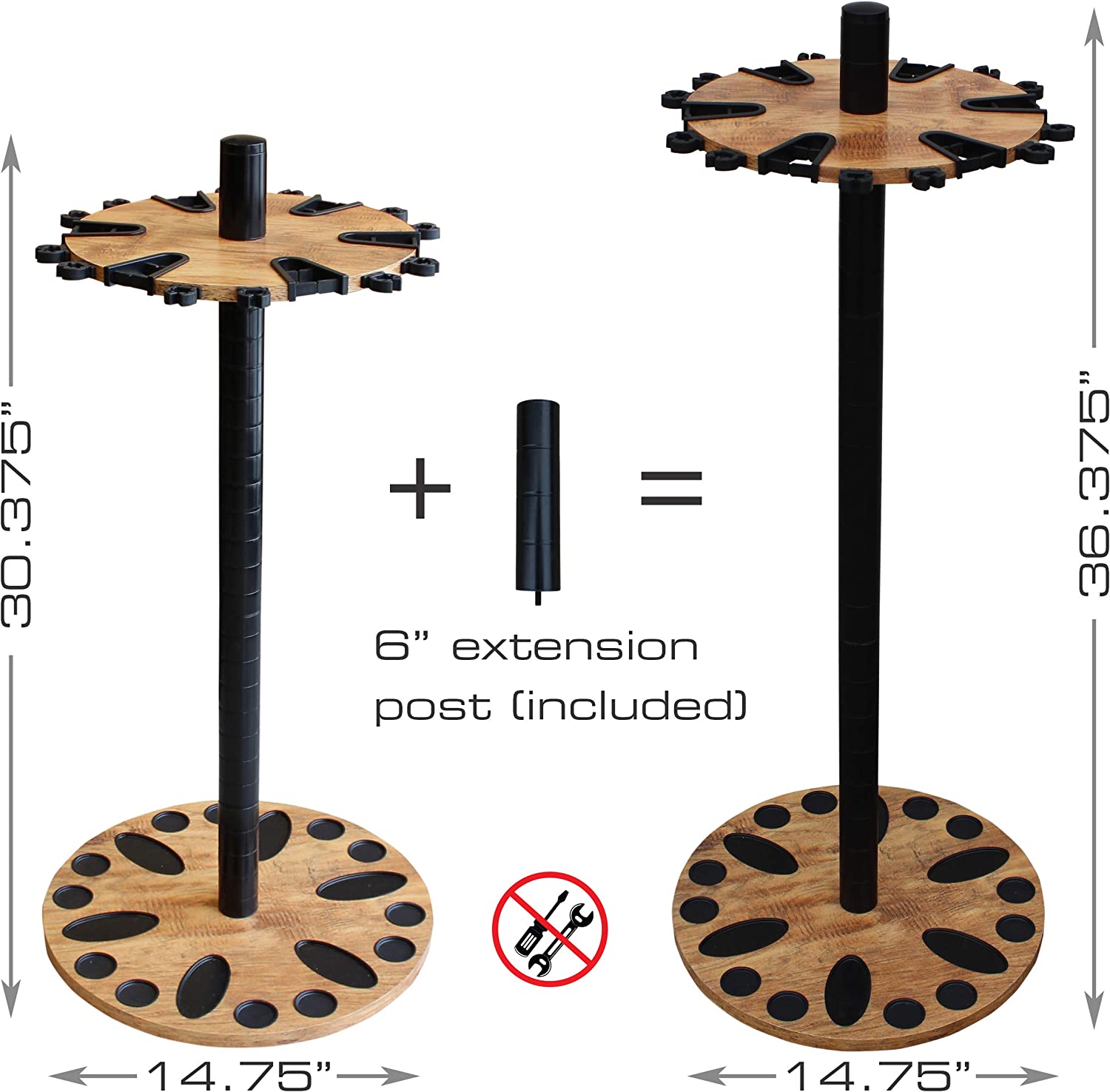Rush Creek Creations 24 Round Fishing Rod Rack with 6″ Extension Post - Fishing Pole Holder and Storage. American Cherry Finish