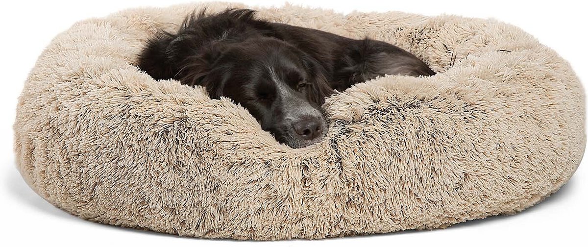 Best Friends by Sheri The Original Calming Shag Fur Donut Cuddler Pet Bed. Taupe - Small