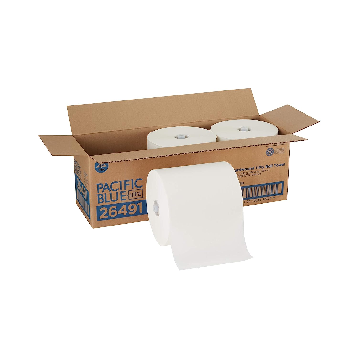 Pacific Blue Ultra 8 High-Capacity Recycled Paper Towel Rolls by GP PRO (Georgia-Pacific). White. 26491. 1.150 Linear Feet Per Roll. 3 Rolls Per Case