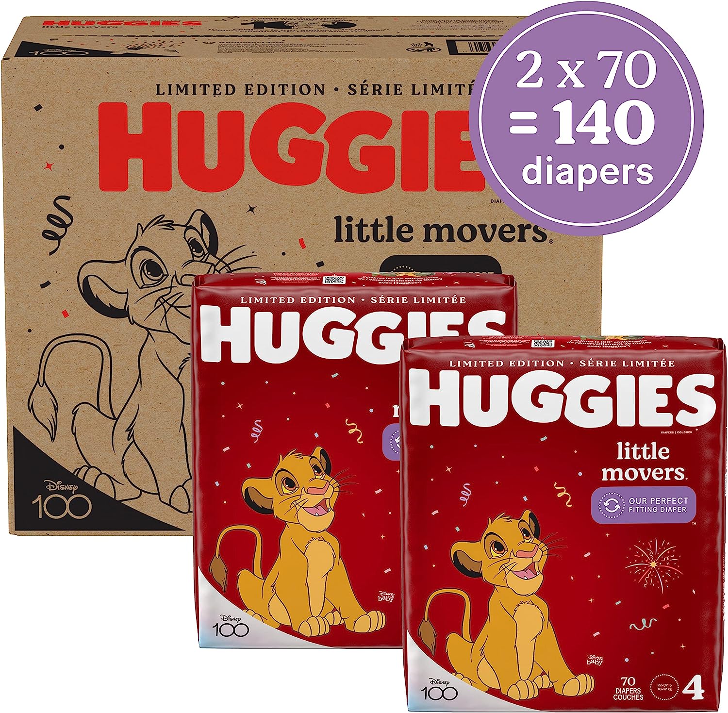 Huggies Little Movers Baby Diapers. Size 4 (22-37 lbs). 140 Ct- 70 Count(Pack of 2)
