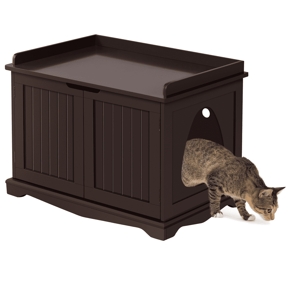 Easyfashion Wooden Cat Litter Box Furniture with Door. Espresso