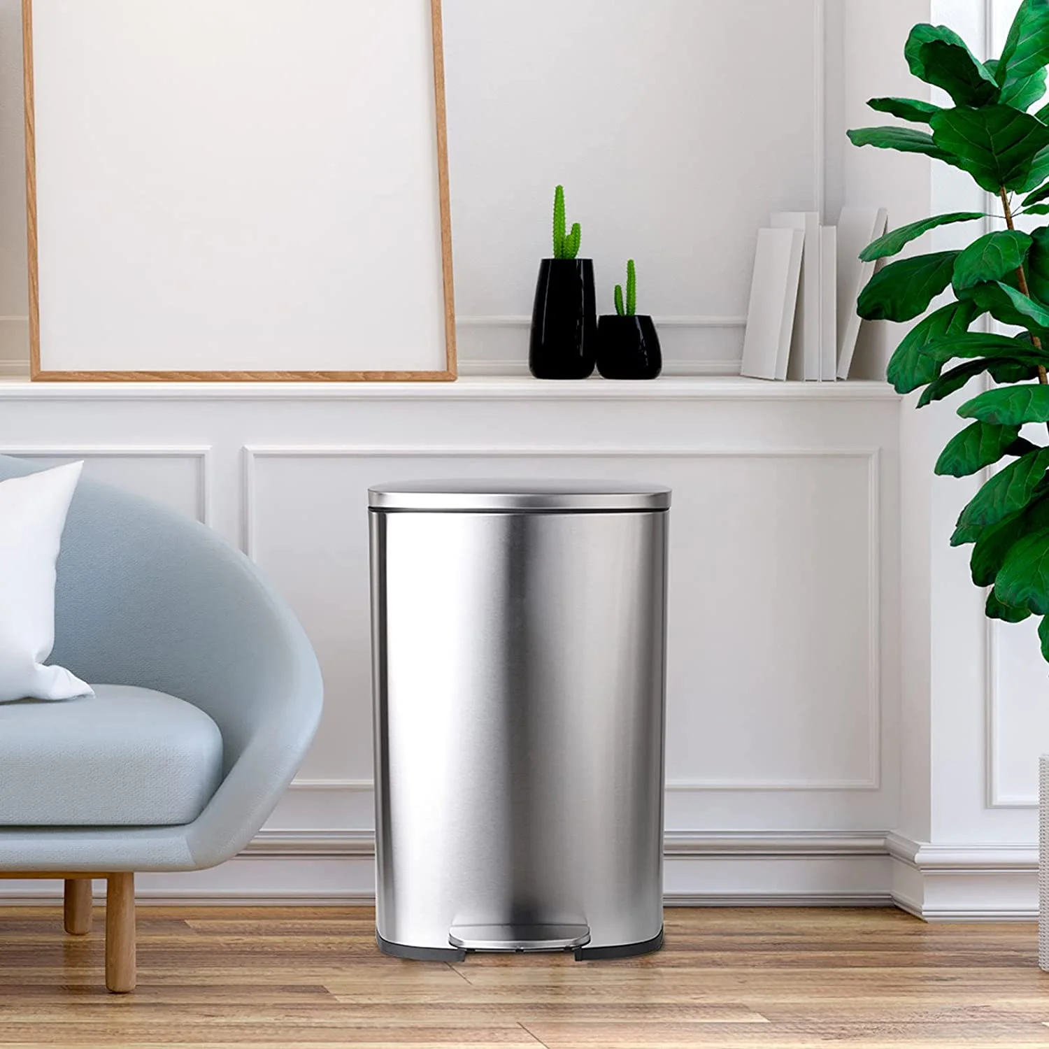 Pirecart 13.2 Gallon / 50L Stainless Steel Garbage Can for Office Bedroom Bathroom