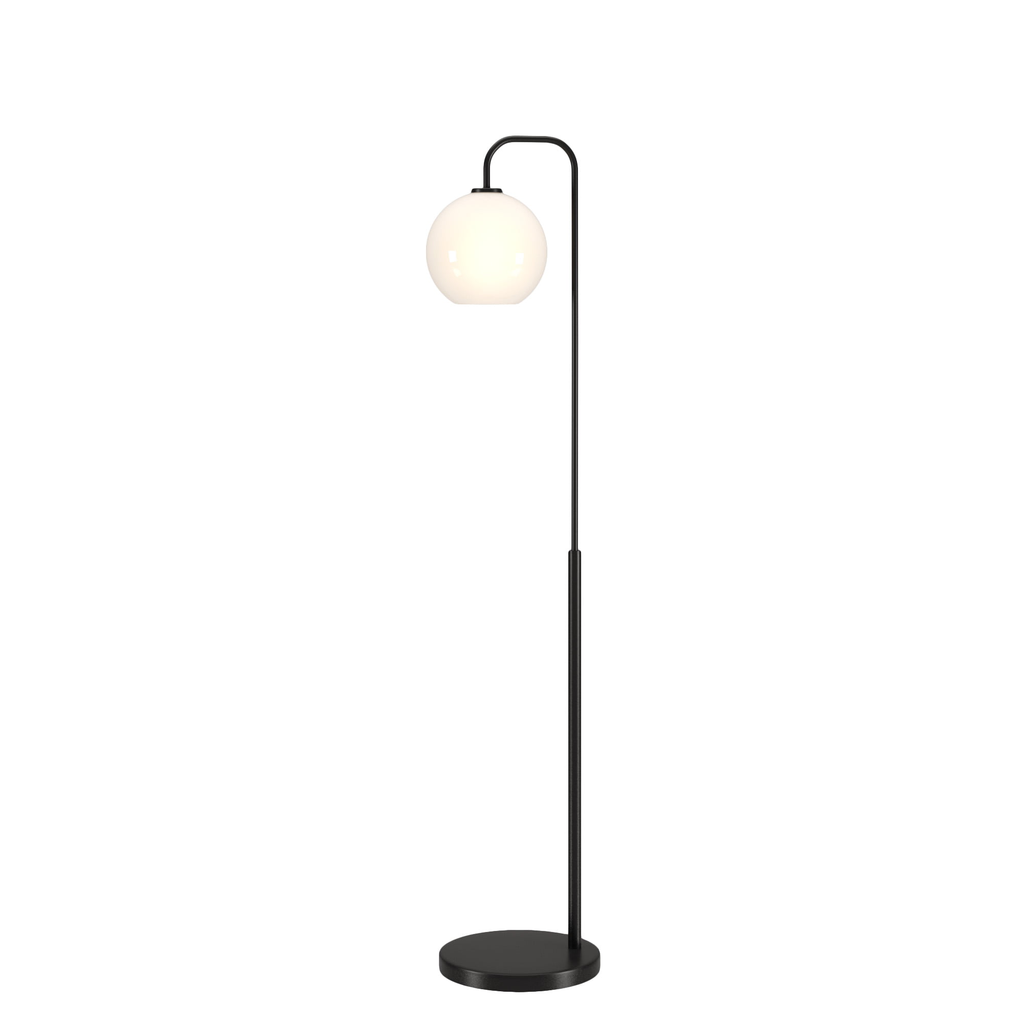 Evelyn&Zoe Harrison Mid-Century Modern Arc Floor Lamp. Black and Milk Glass