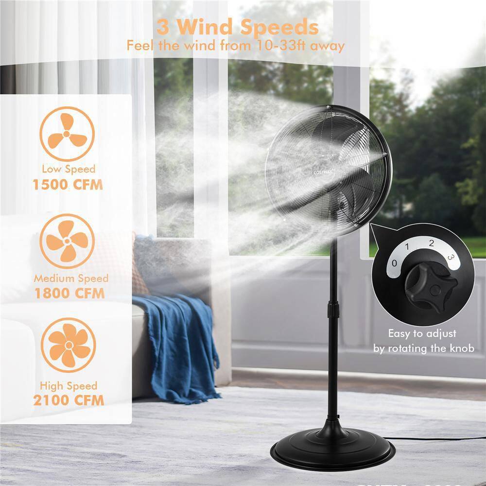 Costway ES10138US-BK 18 in. Misting Fan 2100 CFM Outdoor Oscillating Cooling Pedestal Fan in Black