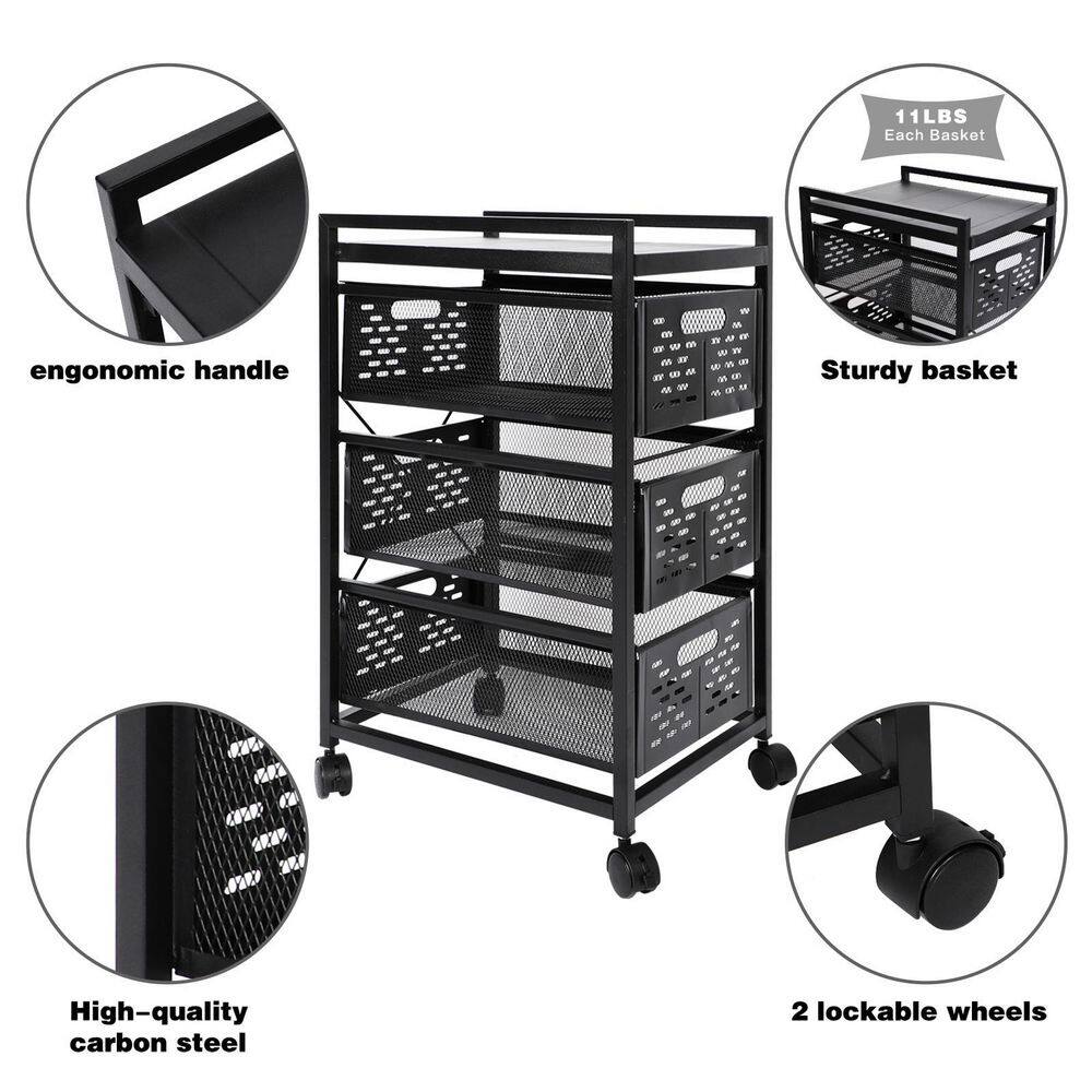 Tatahance W113458235-Z Metal Mesh Storage Drawer Cart with Lock on Wheels in Black