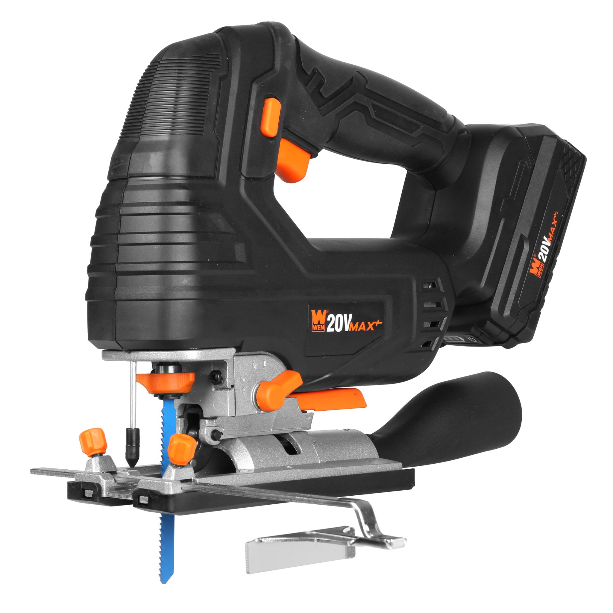 WEN 20V Max Cordless Brushless Jigsaw with 4.0 Ah Lithium Ion Battery and Charger