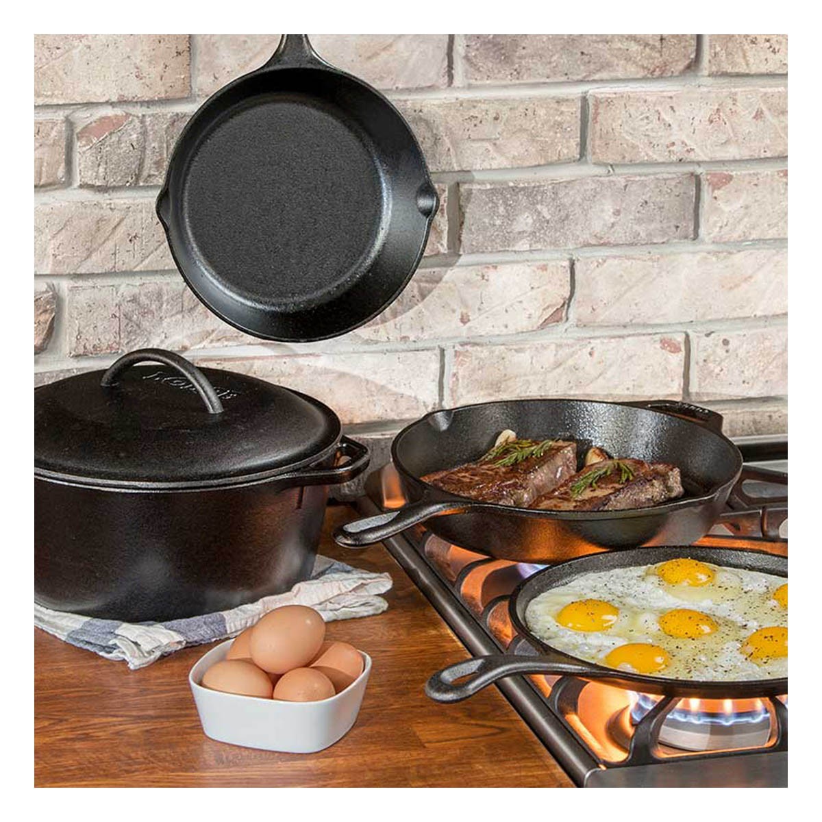 Lodge L5HS3 Logic Cast Iron Cookware Set. 5-Piece (Black)