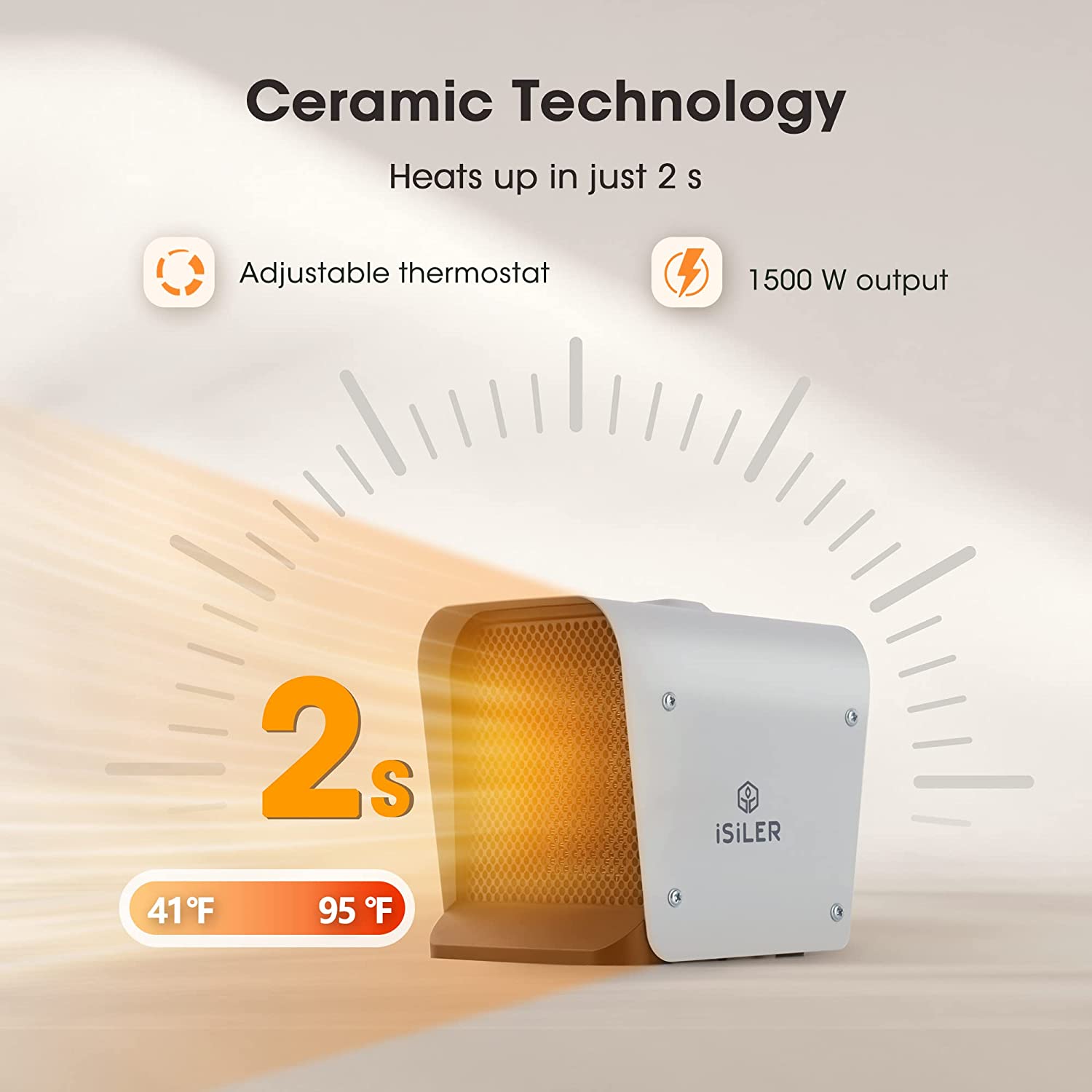 ISILER Space Heater. 1500W Portable Indoor Heater. Ceramic Space Heater Adjustable Thermostat Tip-Over Overheat Protection. Hot Fan Electric Heater for Home Office Garage with ETL Certified Grey