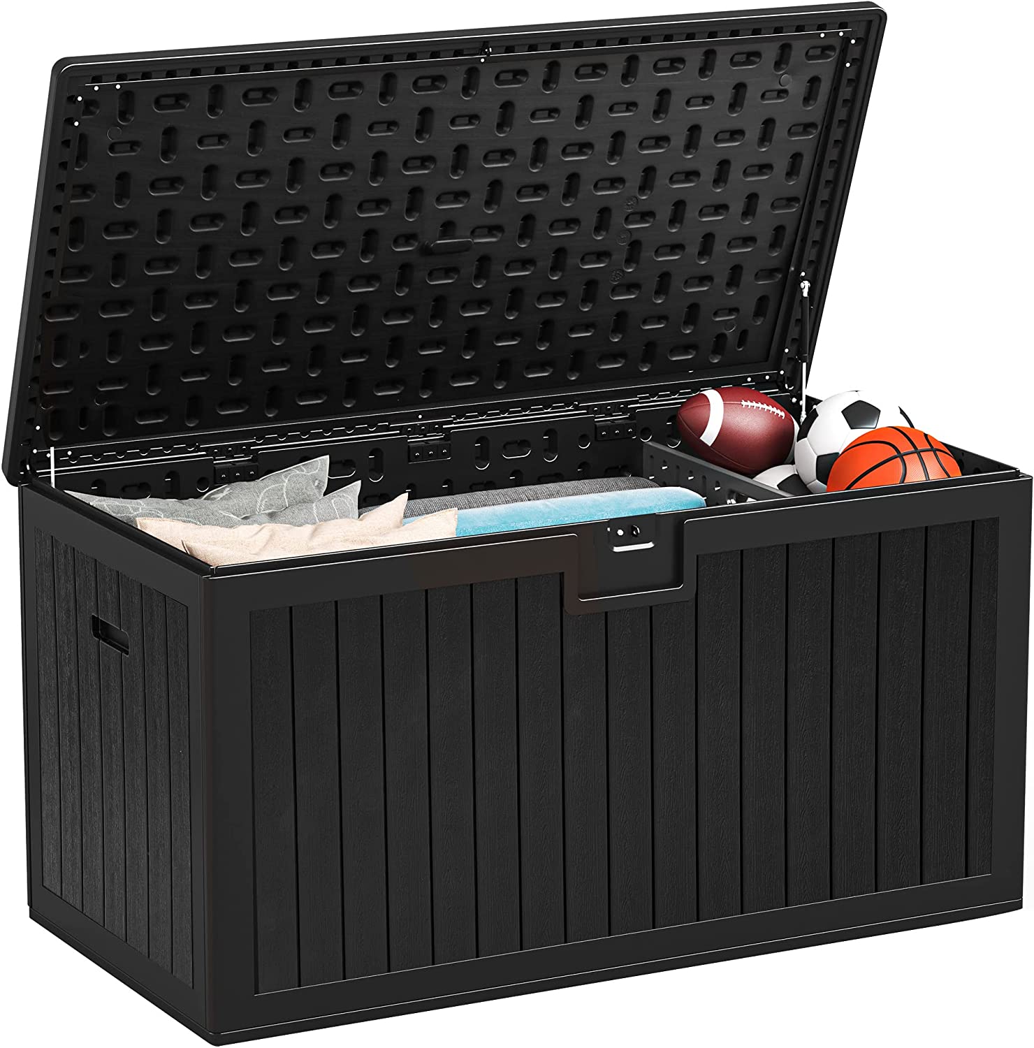 YITAHOME XL 150 Gallon Large Deck Box.Outdoor Storage for Patio Furniture Cushions.Garden Tools and Pool Toys with Flexible Divider.Waterproof.Lockable (Black)
