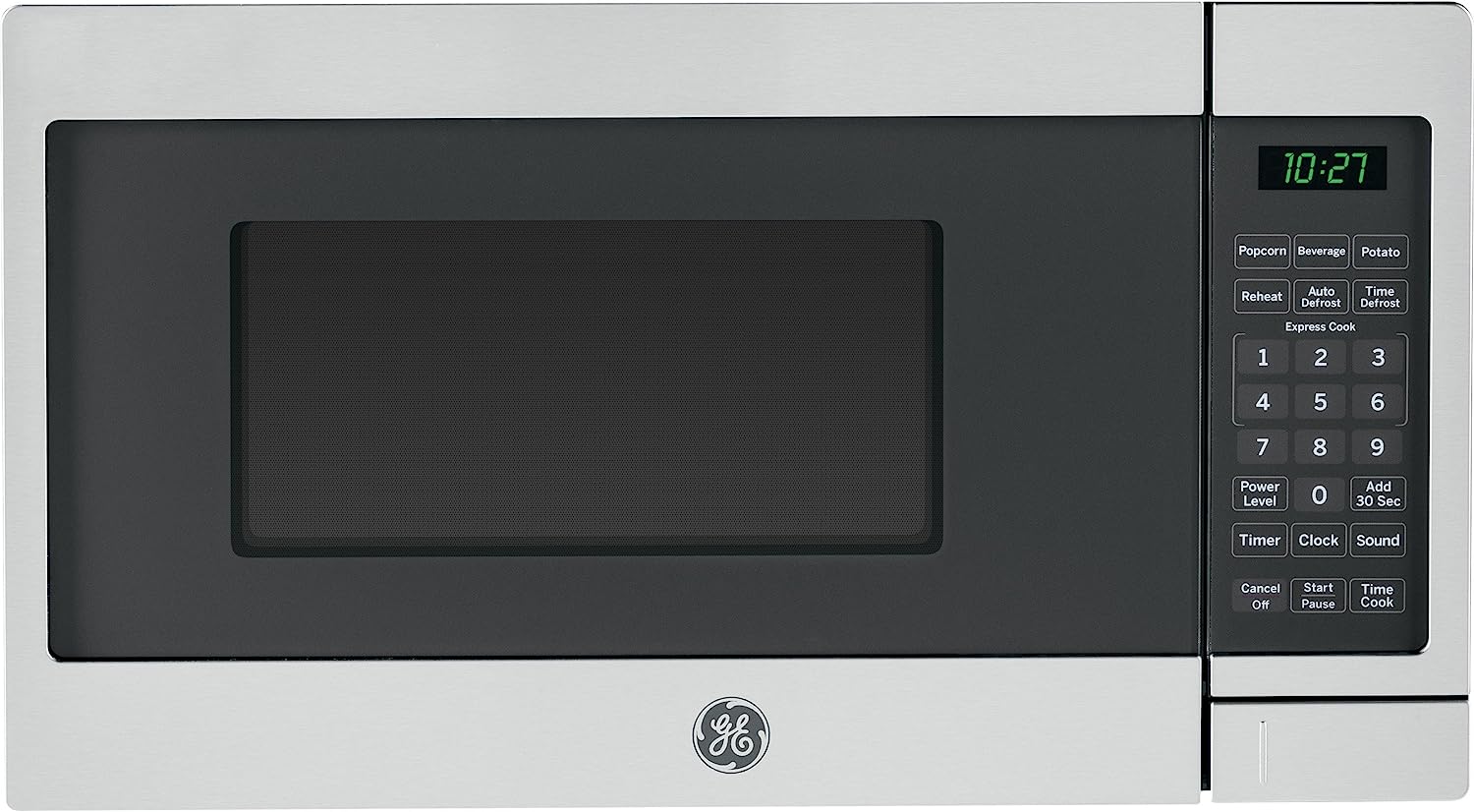 GE Countertop Microwave Oven | 0.7 Cubic Feet Capacity. 700 Watts | Kitchen Essentials for the Countertop or Dorm Room | Stainless Steel