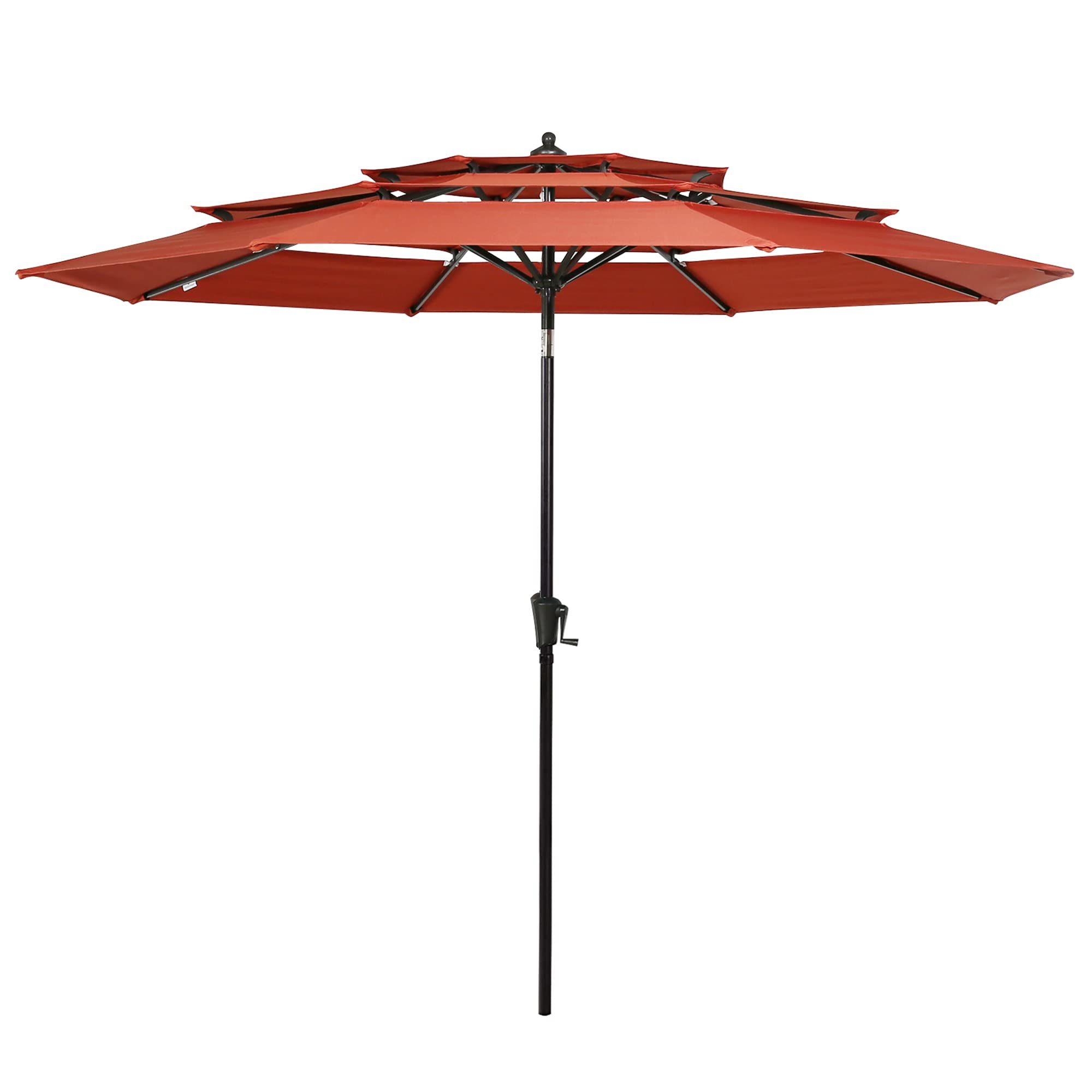 10ft Patio Umbrella Outdoor 3 Tier Vented Market Table Umbrella with 1.5″ Aluminum Pole and 8 Sturdy Ribs. (Orange Red)