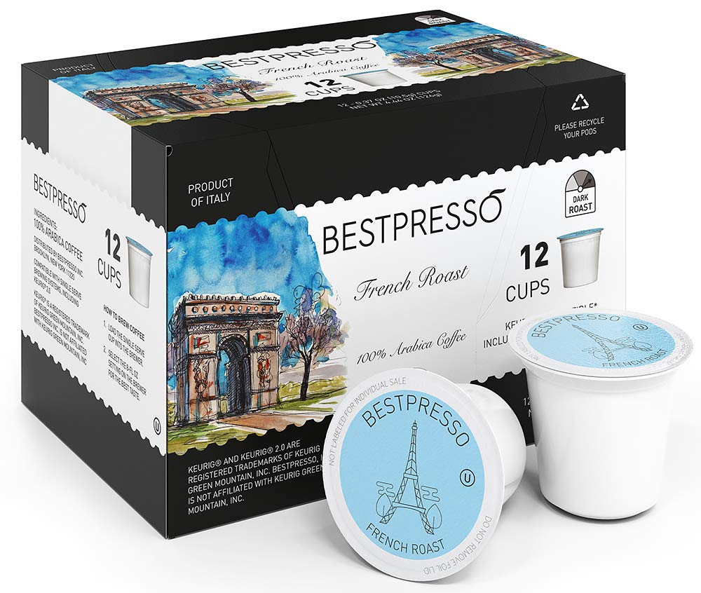 Bestpresso Coffee. French Roast Single Serve K-Cup Pods. Dark Roast. 96 Count (Compatible With 2.0 Keurig Brewers) 8 Packs Of 12 Cups
