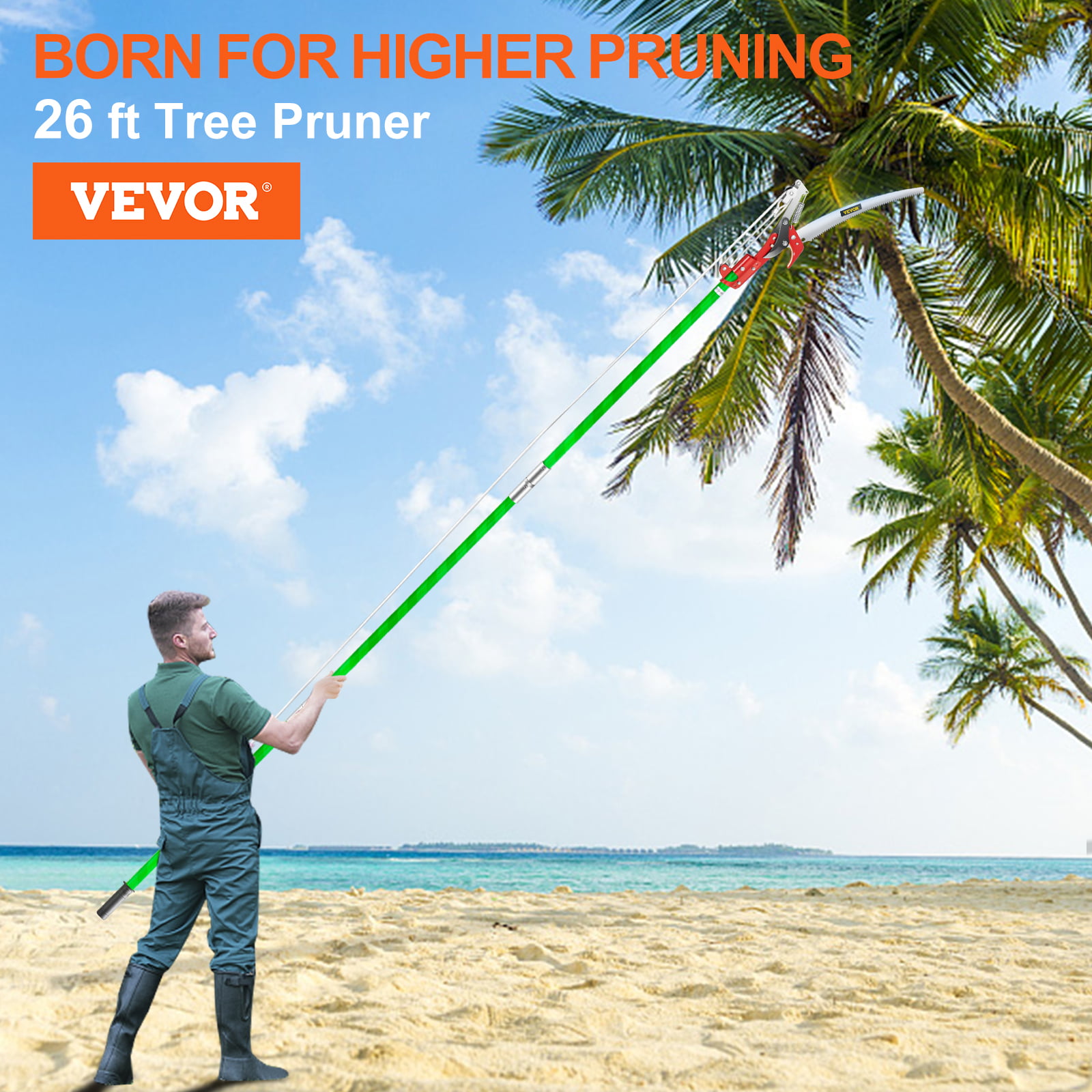 VEVOR Pole Saw For Tree Trimming. 26 ft Pruning Saws. Extendable Alloy Steel Tree Pruner for Sawing and Shearing