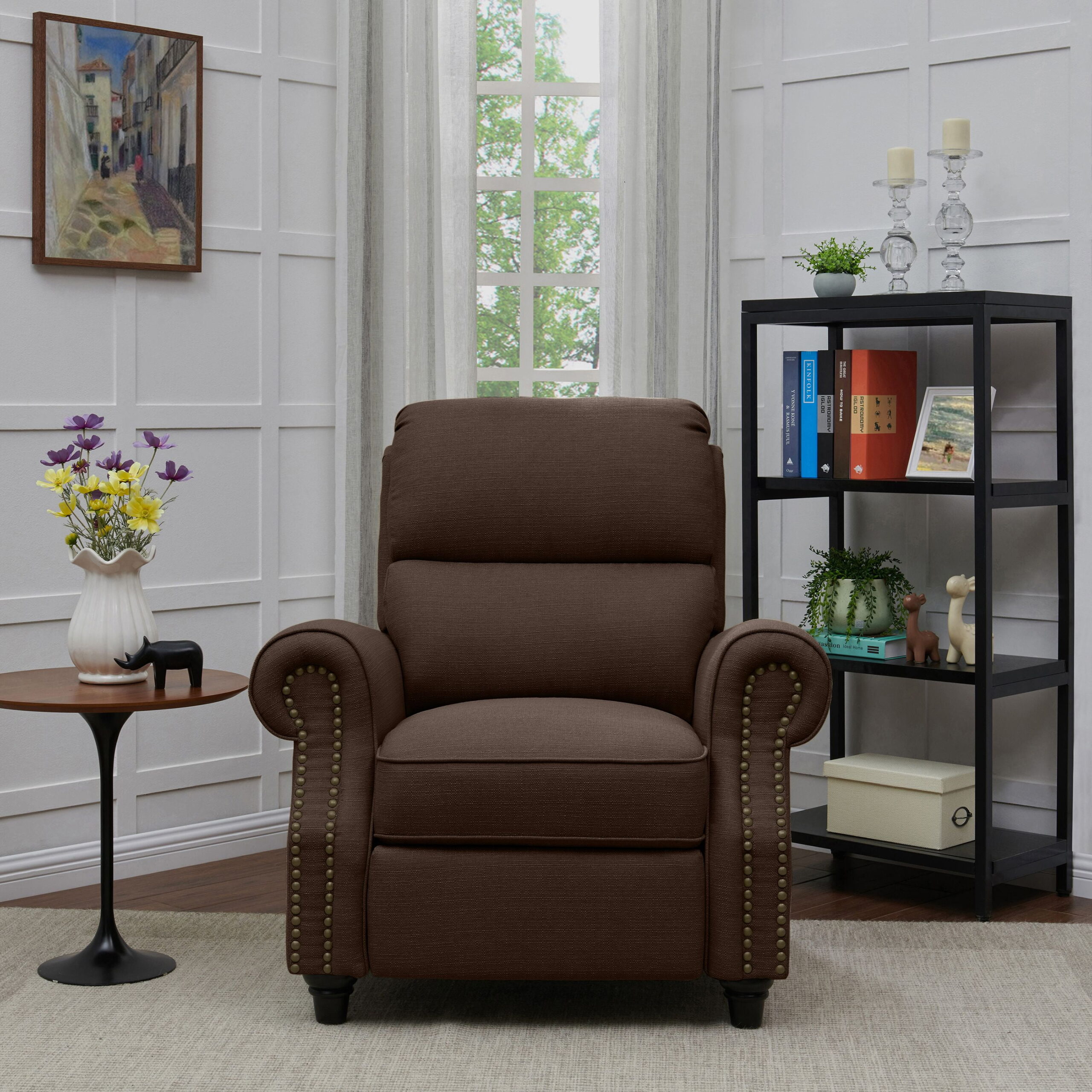 Homesvale Cari Push Back Recliner Chair. Brown Linen