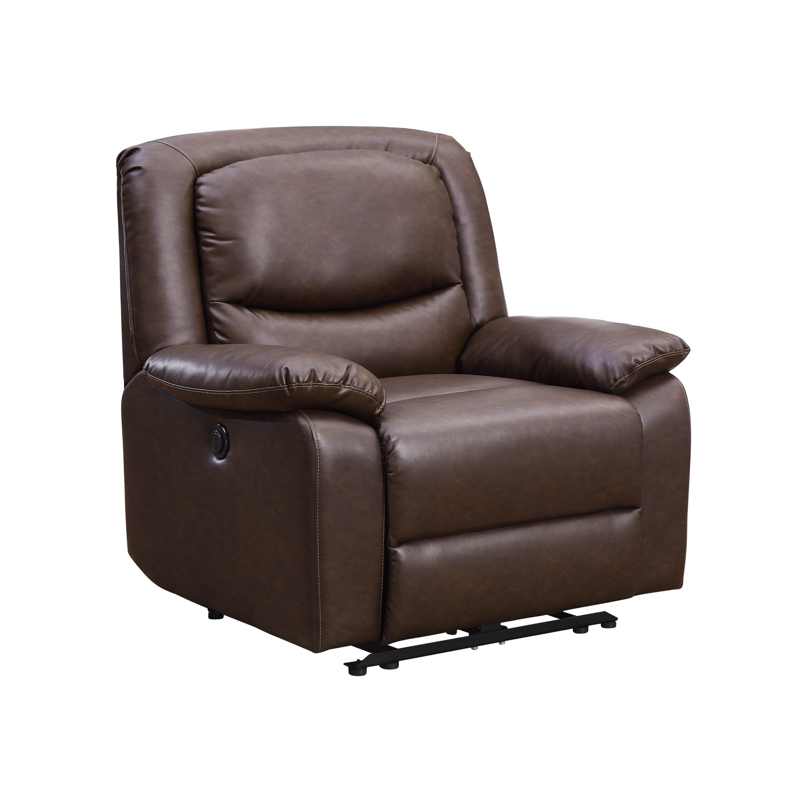 Serta Push-Button Power Recliner with Deep Body Cushions. Brown Faux Leather Upholstery