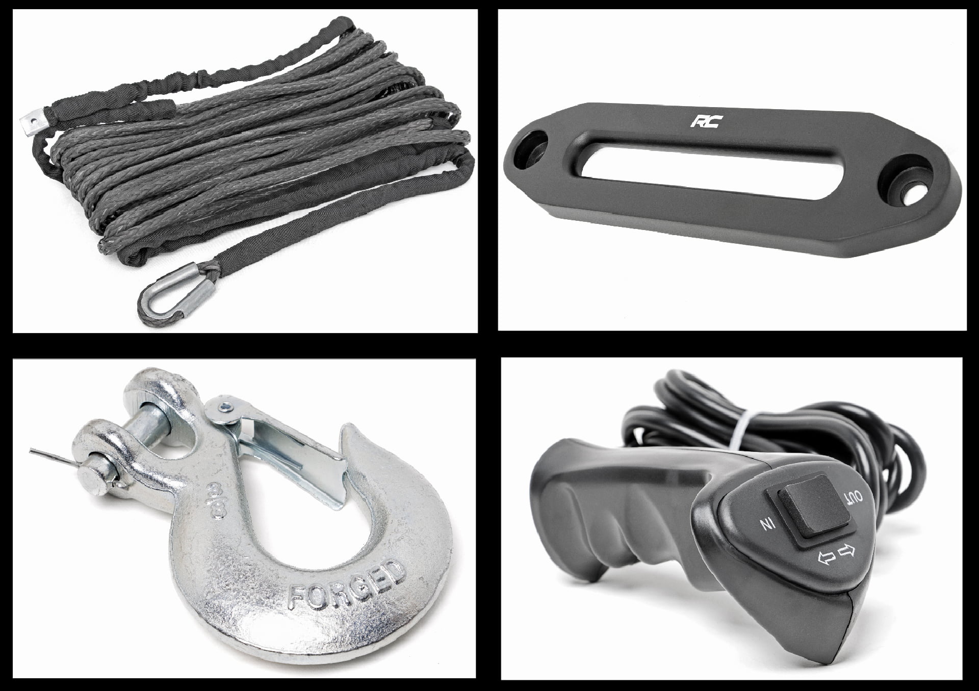 Rough Country 12.000 LB PRO Series Electric Winch . 85 FT Synthetic Rope Fairlead . Clevis Hook . 12FT Remote .PRO12000S