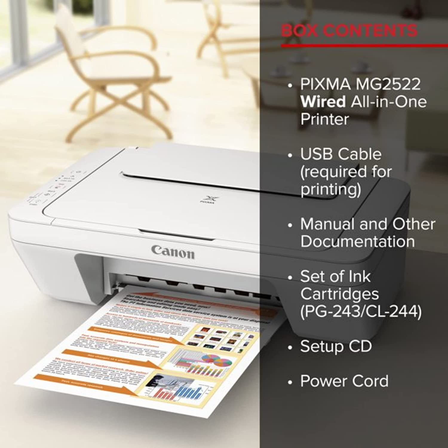 PIXMA MG Series All-in-One Color Inkjet Printer. 3-in-1 Print. Scan. and Copy or Home Business Office. Up to 4800 x 600 Resolution. Auto Scan Mode. with 6 ft NeeGo Cable