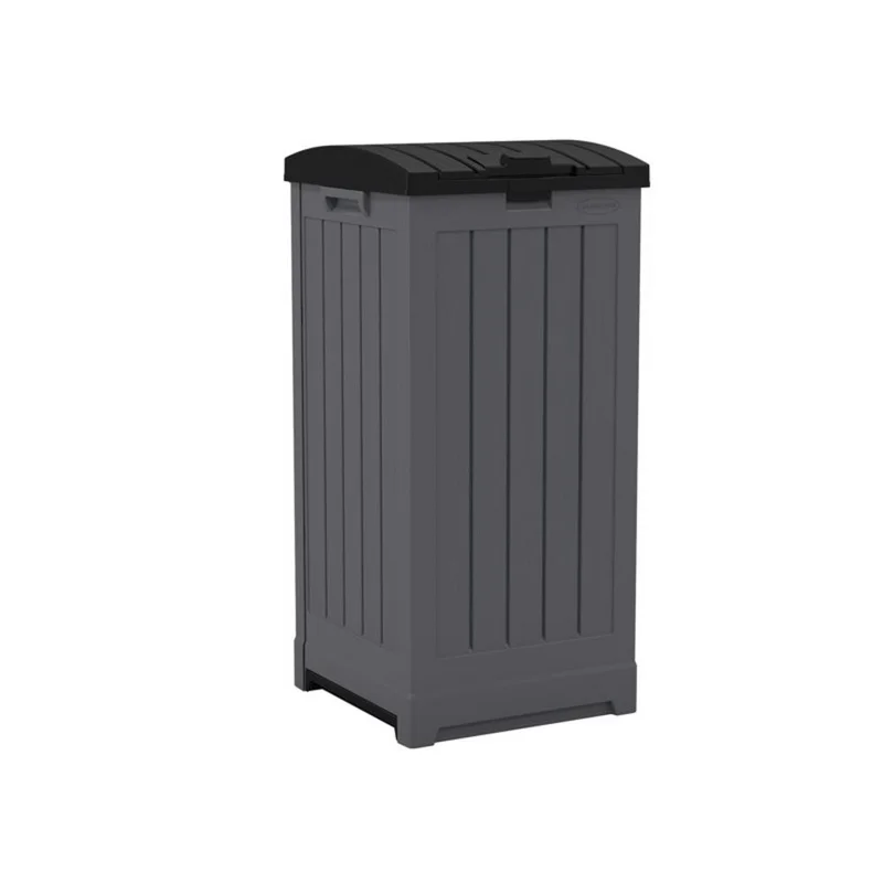 Suncast GH3900 39-Gallon Resin Outdoor Hideaway Trash Can with Lid for Backyard. Deck. or Patio. Gray