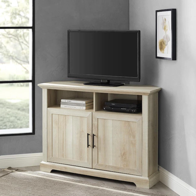 Walker Edison Farmhouse/Rustic White Oak Corner TV Stand (Accommodates TVs up to 48-in)