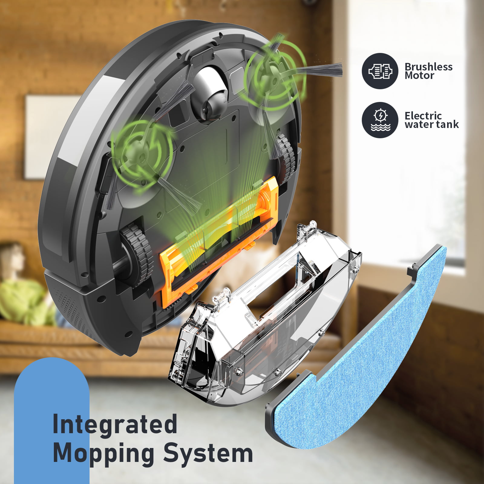 ONSON Robot Vacuum Cleaner. 3 in 1 Mopping Robot vacuum and mop combo with Schedule. App//Wi-Fi/Alexa. 1600Pa. Slim. Ideal for Hard Floor. Pet Hair