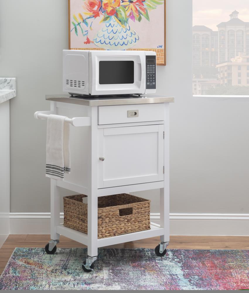 Linon White Wood Base with Stainless Steel Metal Top Rolling Kitchen Cart (25.5-in x 18-in x 36-in)